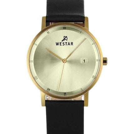 Orologio da uomo 50221GPN102 con profilo Westar, cinturino in pelle nera, quadrante champagne chiaro al quarzo