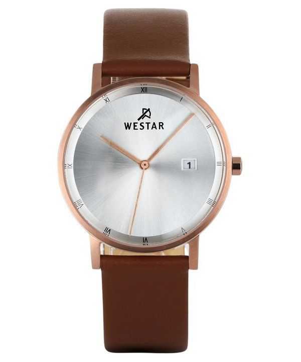Orologio da uomo 50221PPN627 con profilo Westar, cinturino in pelle marrone, quadrante argentato al quarzo