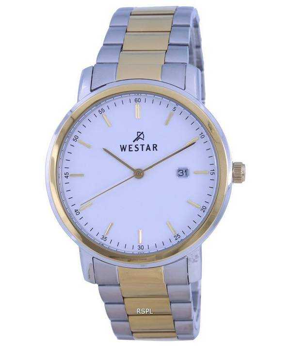 Orologio da uomo Westar con quadrante bianco bicolore in acciaio inossidabile al quarzo 50243 CBN 101