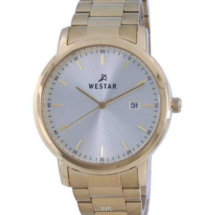 Westar quadrante argento tono oro acciaio inossidabile quarzo 50243 GPN 102 orologio da uomo