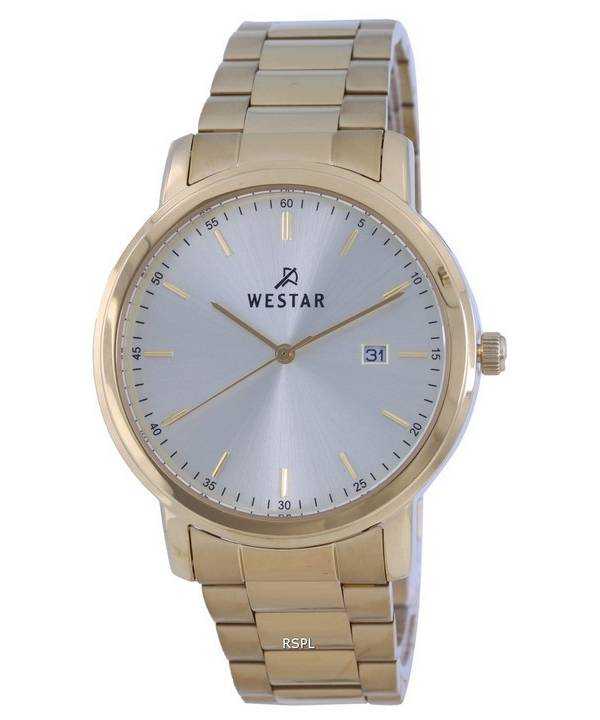 Westar quadrante argento tono oro acciaio inossidabile quarzo 50243 GPN 102 orologio da uomo
