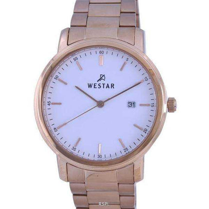 Orologio da uomo Westar con quadrante bianco tono oro rosa in acciaio inossidabile al quarzo 50243 PPN 601
