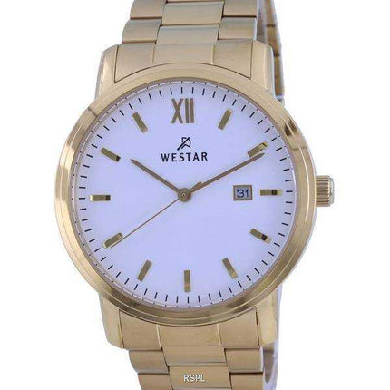 Orologio da uomo Westar quadrante bianco tono oro in acciaio inossidabile al quarzo 50245 GPN 101