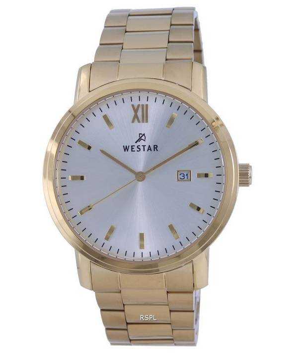 Orologio da uomo Westar quadrante argento tono oro in acciaio inossidabile al quarzo 50245 GPN 102