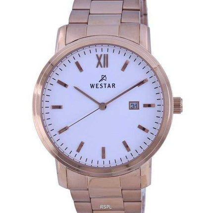 Orologio da uomo Westar con quadrante bianco tono oro rosa in acciaio inossidabile al quarzo 50245 PPN 601