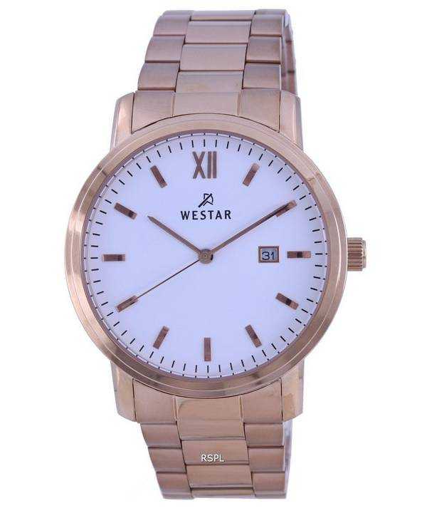 Orologio da uomo Westar con quadrante bianco tono oro rosa in acciaio inossidabile al quarzo 50245 PPN 601