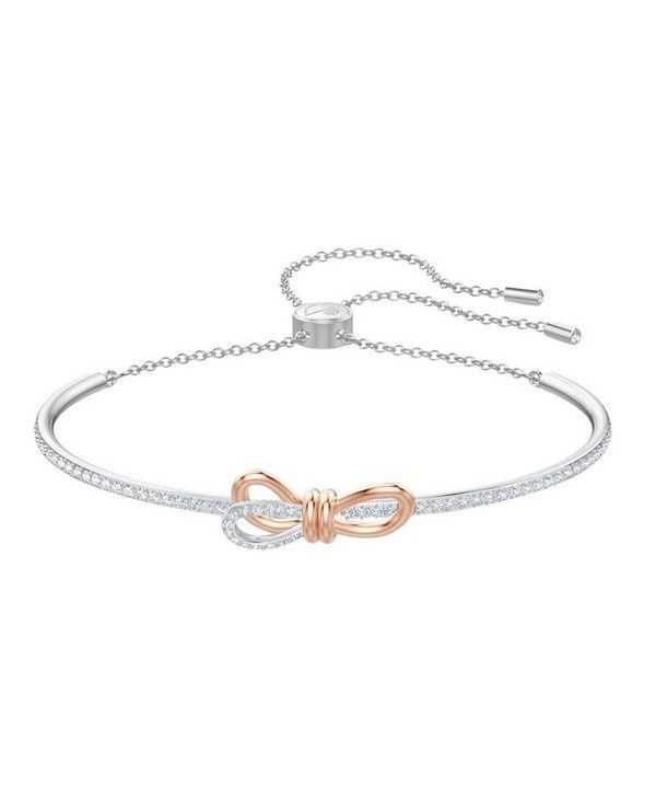 Bracciale rigido Swarovski Lifelong Bow placcato in rodio a forma ovale con cristallo bianco 5447079 da donna
