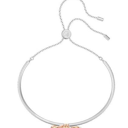 Bracciale rigido Swarovski Lifelong Bow placcato in rodio a forma ovale con cristallo bianco 5447079 da donna