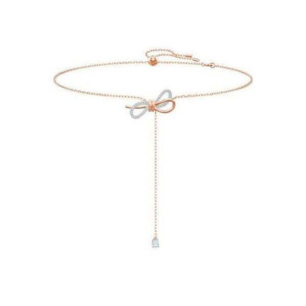 Collana Swarovski Lifelong Bow tono oro rosa a forma di Y con cristallo trasparente 5447082 da donna