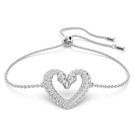 Bracciale Swarovski Una placcato in rodio con collo di cigno e cuore con cristalli trasparenti 5625534 da donna