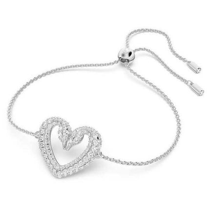 Bracciale Swarovski Una placcato in rodio con collo di cigno e cuore con cristalli trasparenti 5625534 da donna