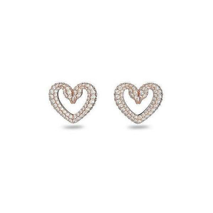 Swarovski Una Rose Gold Tone Collo Cigno Orecchini Cuore 5628659 Da Donna