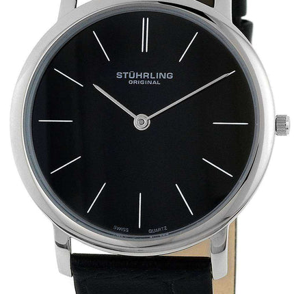 Stuhrling Original Ascot Swiss Quartz Orologio da uomo ultra sottile quadrante nero 601.33151