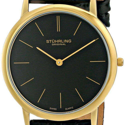 Orologio da uomo Stuhrling Original Ascot Swiss Quartz ultra sottile quadrante nero 601.33351