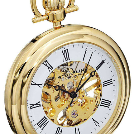 Stuhrling Original Vintage Skeleton 23K Gold Plated 6053.33333 Orologio da taschino da uomo