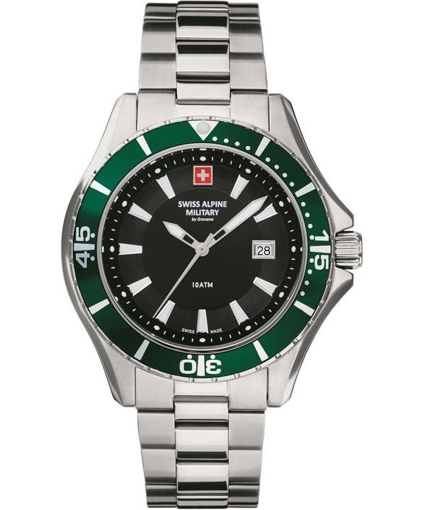 Orologio da uomo Swiss Alpine Military di Grovana Nautilus quadrante nero al quarzo 7040.1134 100M