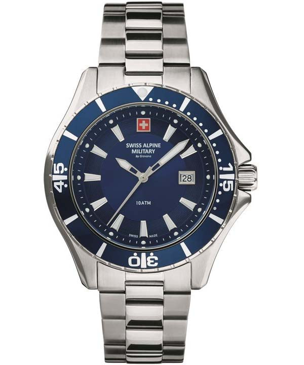 Orologio da uomo Swiss Alpine Military di Grovana Nautilus con quadrante blu al quarzo 7040.1135 100M