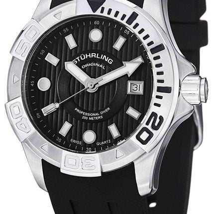 Orologio da uomo Stuhrling Original Aqua Diver Manta Ray al quarzo svizzero con quadrante nero 718.02