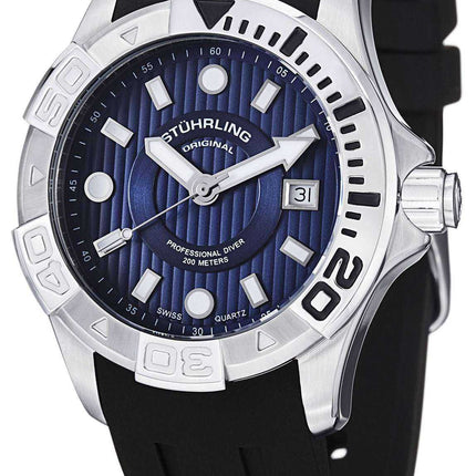 Orologio da uomo Stuhrling Original Aqua Diver Manta Ray al quarzo svizzero con quadrante nero 718.03