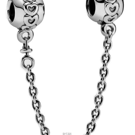 Pandora Moments Sterling Silver Lined Hearts Comfort Safety Chain Charm 791088-70 da donna