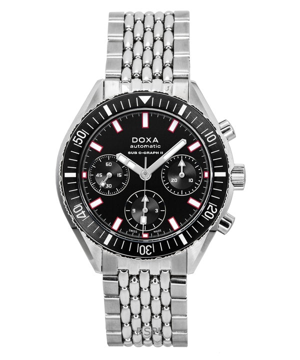 Orologio da uomo Doxa Sub 200 C-Graph II Sharkhunter con quadrante nero, automatico, subacqueo, 797.10.101.10, 200 m, con cinturino extra