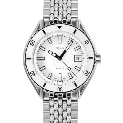 Orologio da uomo Doxa SUB 200 Whitepearl in acciaio inossidabile con quadrante bianco, automatico, subacqueo, 799.10.011.10, impermeabile fino a 200 metri.