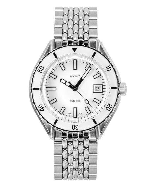 Orologio da uomo Doxa SUB 200 Whitepearl in acciaio inossidabile con quadrante bianco, automatico, subacqueo, 799.10.011.10, impermeabile fino a 200 metri.