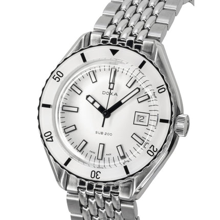 Orologio da uomo Doxa SUB 200 Whitepearl in acciaio inossidabile con quadrante bianco, automatico, subacqueo, 799.10.011.10, impermeabile fino a 200 metri.