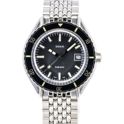 Orologio da uomo Doxa SUB 200 Sharkhunter in acciaio inossidabile con quadrante nero, automatico, subacqueo, 799.10.101.10, impermeabile fino a 200 metri.