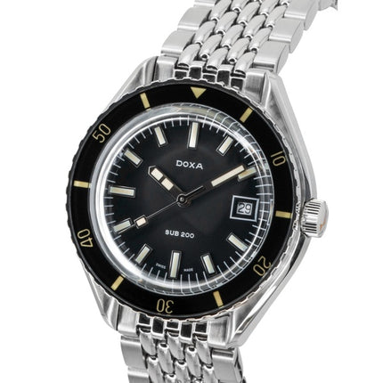 Orologio da uomo Doxa SUB 200 Sharkhunter in acciaio inossidabile con quadrante nero, automatico, subacqueo, 799.10.101.10, impermeabile fino a 200 metri.