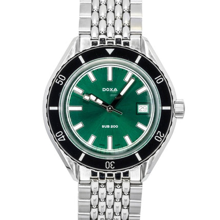 Orologio da uomo Doxa SUB 200 Sea Emerald in acciaio inossidabile con quadrante verde, automatico, subacqueo, 799.10.131.10, impermeabile fino a 200 metri, con cinturino extra.