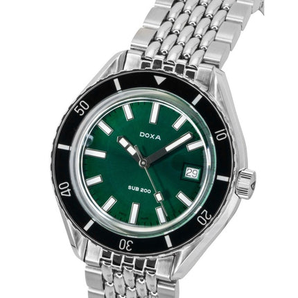 Orologio da uomo Doxa SUB 200 Sea Emerald in acciaio inossidabile con quadrante verde, automatico, subacqueo, 799.10.131.10, impermeabile fino a 200 metri, con cinturino extra.