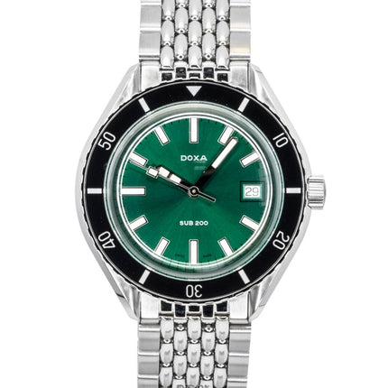 Orologio da uomo Doxa SUB 200 Sea Emerald in acciaio inossidabile con quadrante verde, automatico, subacqueo, 799.10.131.10, impermeabile fino a 200 metri, con cinturino extra.