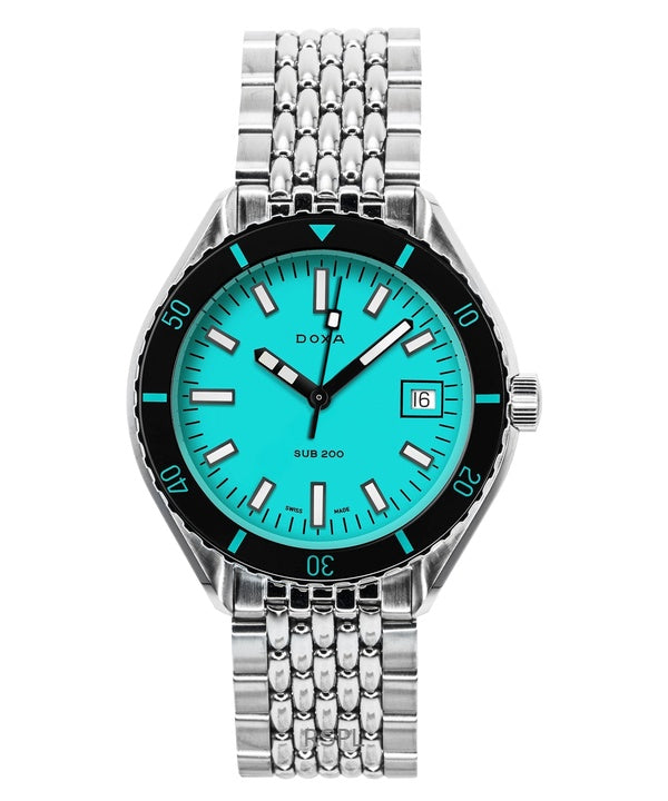 Orologio da uomo Doxa SUB 200 Aquamarine Turquoise Dial Automatic Diver's 799.10.241.10 200M con cinturino extra