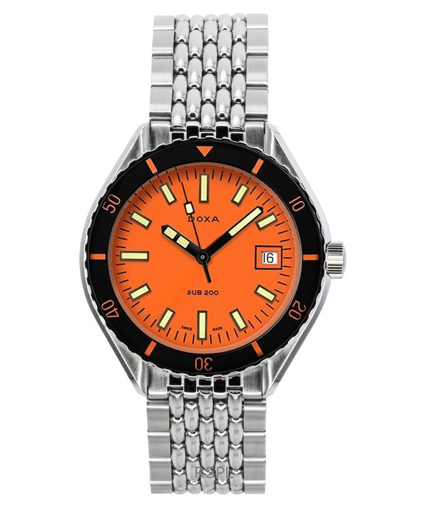 Orologio da uomo Doxa SUB 200 Professional in acciaio inossidabile con quadrante arancione, automatico, subacqueo, 799.10.351.10, 200 m, con cinturino extra
