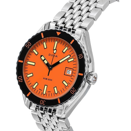 Orologio da uomo Doxa SUB 200 Professional in acciaio inossidabile con quadrante arancione, automatico, subacqueo, 799.10.351.10, 200 m, con cinturino extra