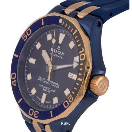 Edox Delfin Quadrante Blu Automatico Diver's 80110357BURCABUIR 80110 357BURCA BUIR 300M Orologio da Uomo