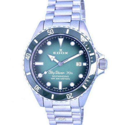 Orologio da uomo Edox SkyDiver in acciaio inossidabile con quadrante verde automatico 801153VMVDN 300M