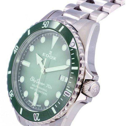 Orologio da uomo Edox SkyDiver in acciaio inossidabile con quadrante verde automatico 801153VMVDN 300M