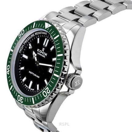 Orologio da uomo Edox Neptunian in acciaio inossidabile con quadrante nero automatico subacqueo 80120 3VM NIN 1000M