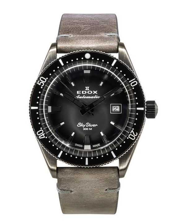 Edox Skydiver Limited Edition cinturino in pelle quadrante grigio automatico subacqueo 80126 3VIN GDN 300M orologio da uomo