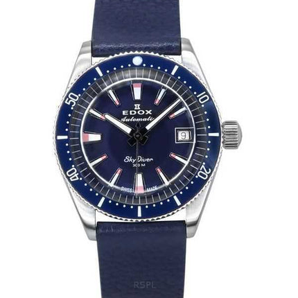 Orologio da uomo Edox Skydiver Limited Special Blue Dial Automatic Diver&#39;s 80131 3BUC BUICO 300M con cinturino extra
