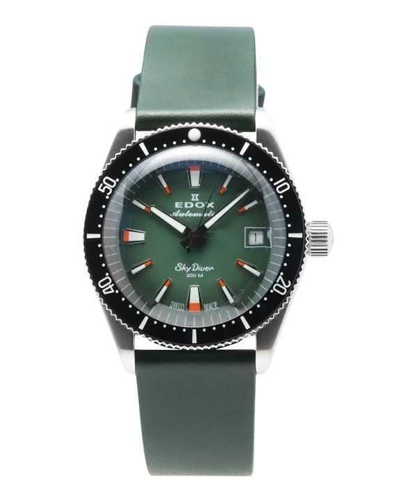 Orologio da uomo Edox Skydiver Special Edition con quadrante verde automatico subacqueo 801313NCVI 300M con cinturino extra