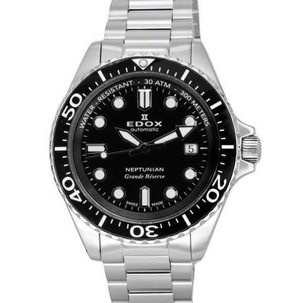 Orologio da uomo Edox Neptunian Grande Reserve con quadrante nero automatico 80801 3NM NIN 300M