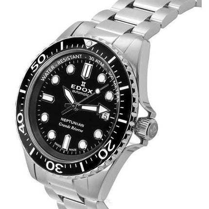 Orologio da uomo Edox Neptunian Grande Reserve con quadrante nero automatico 80801 3NM NIN 300M