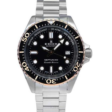 Orologio da uomo Edox Neptunian Grande Reserve con quadrante nero automatico subacqueo 80801 3NRM NIR 300M