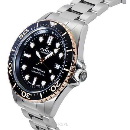 Orologio da uomo Edox Neptunian Grande Reserve con quadrante nero automatico subacqueo 80801 3NRM NIR 300M