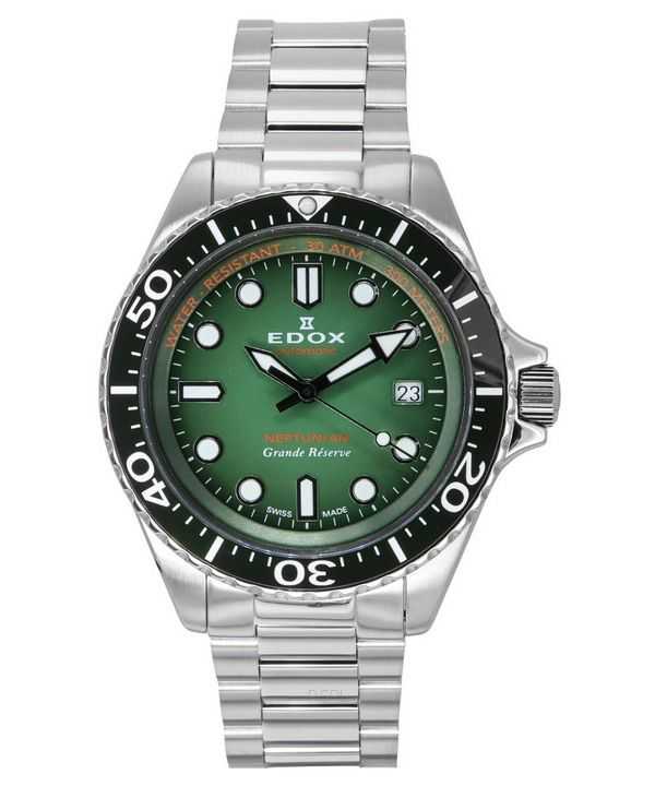 Orologio da uomo Edox Neptunian Grande Reserve con quadrante verde automatico 80801 3VM VDN 300M