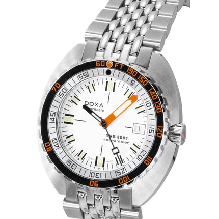 Orologio da uomo Doxa SUB 300 Searambler in acciaio inossidabile con quadrante argentato, automatico, subacqueo, 840.10.021.10, impermeabile fino a 1200 metri, con cinturino extra.