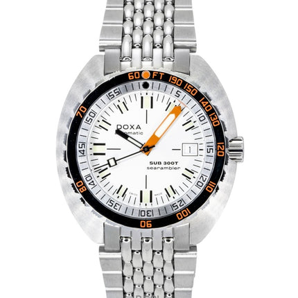 Orologio da uomo Doxa SUB 300 Searambler in acciaio inossidabile con quadrante argentato, automatico, subacqueo, 840.10.021.10, impermeabile fino a 1200 metri, con cinturino extra.
